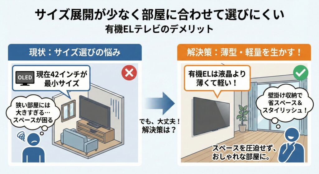有機ELテレビのデメリット:サイズ展開が少なく部屋に合わせて選びにくい