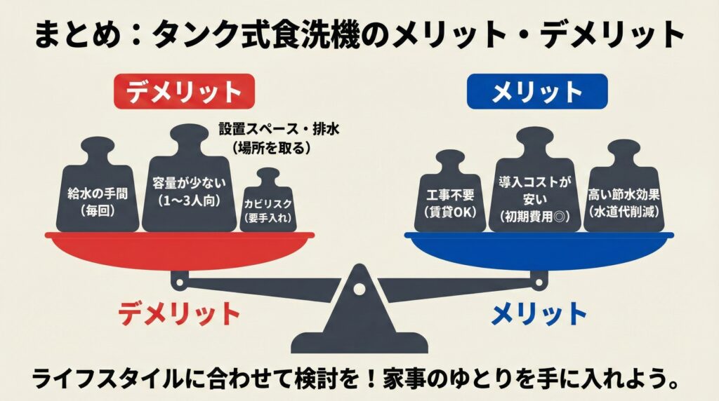 タンク式食洗機メリット・デメリットの天秤