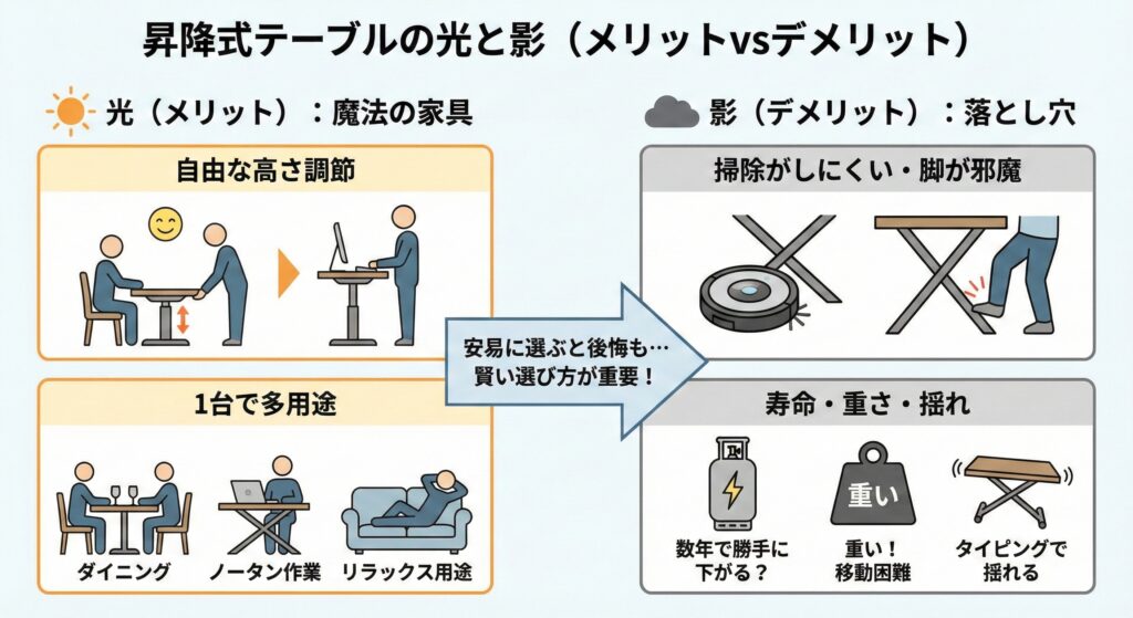 昇降式テーブルのデメリットとメリット