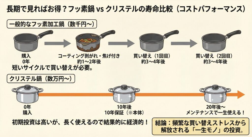 フッ素鍋 vs クリステルの寿命比較