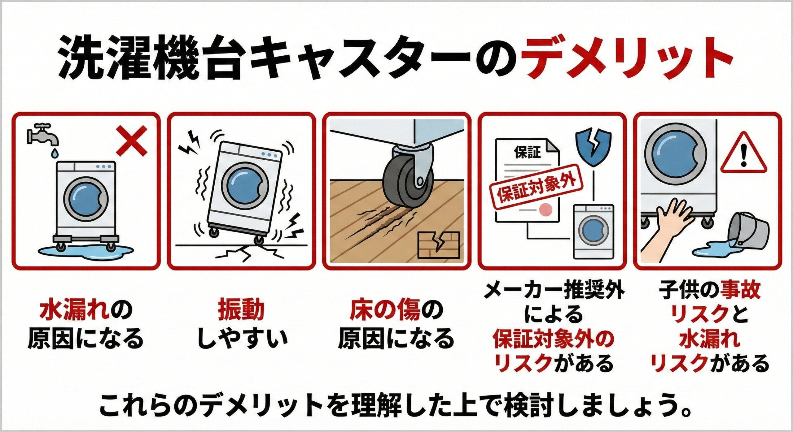 洗濯機台キャスターのデメリット