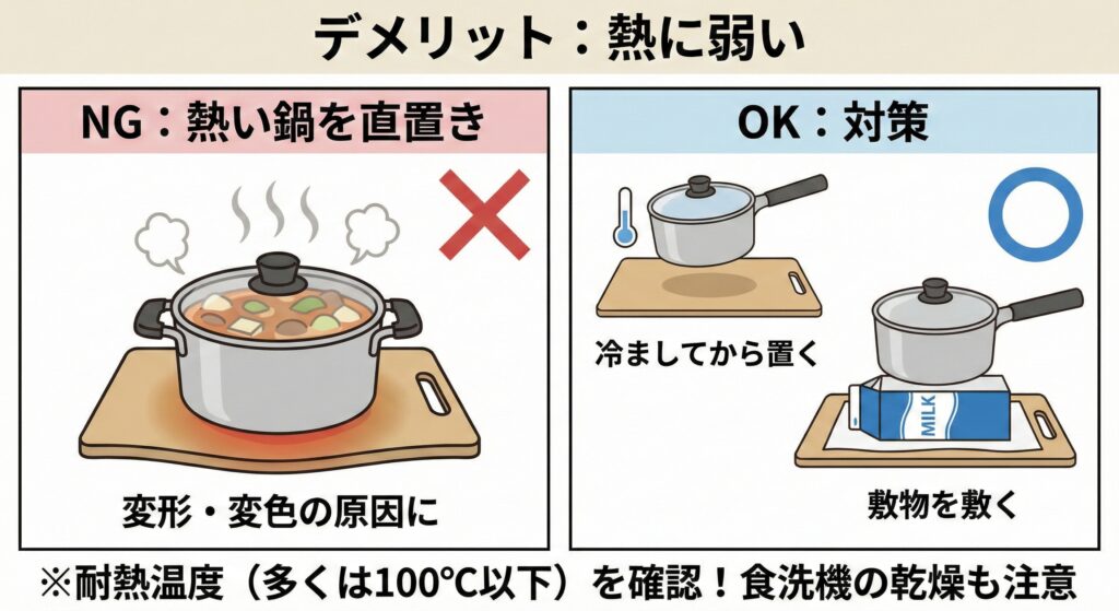 ゴム製まな板デメリット「熱に弱い」の具体的な状況と対策