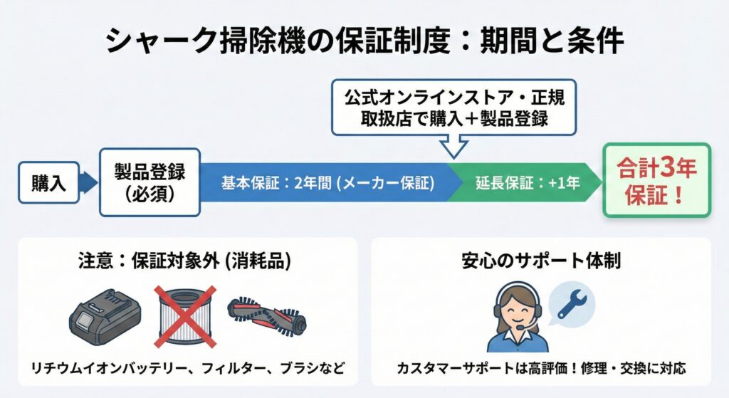 シャーク掃除機の保証期間の図解
