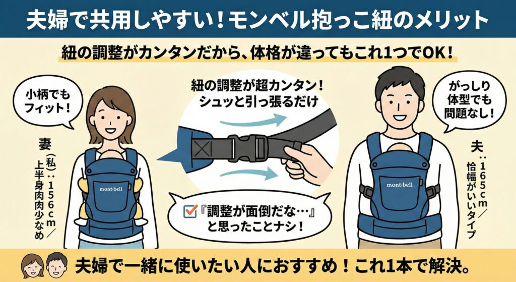 モンベル抱っこ紐のメリット:夫婦で共用しやすい