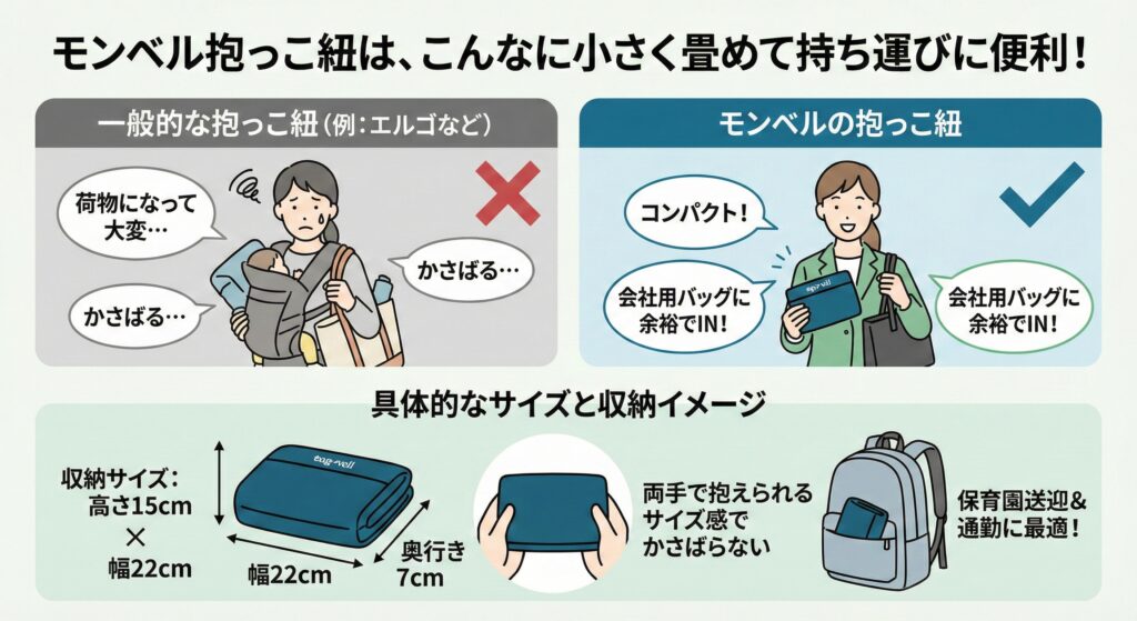 モンベル抱っこ紐のメリット:小さく畳めて持ち運びに便利