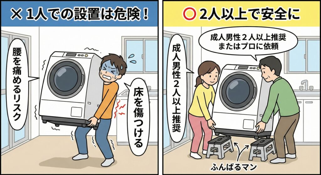 洗濯機ふんばるマンのデメリット:1人で設置するのは難しい