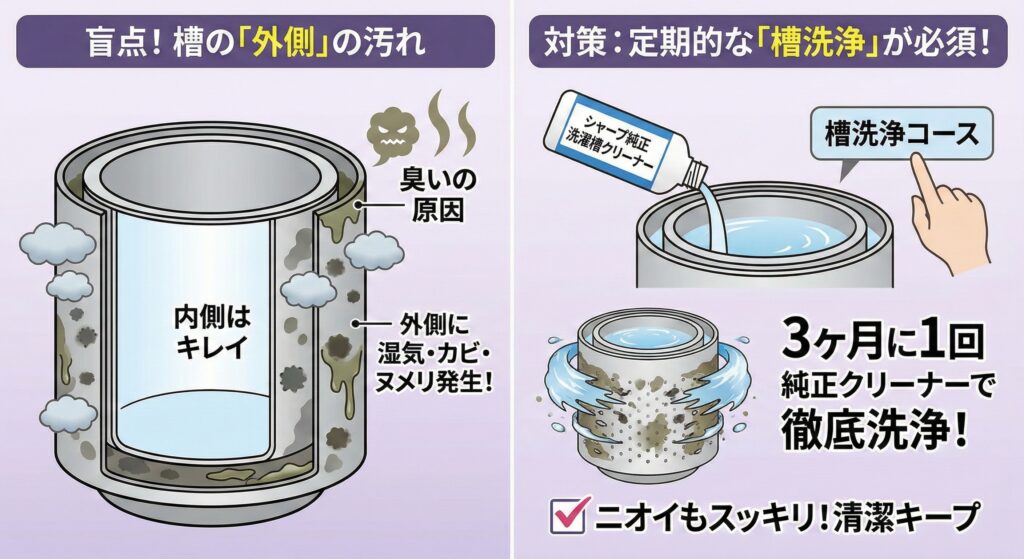 洗濯機穴なし槽の「臭い・カビ」原因と対策