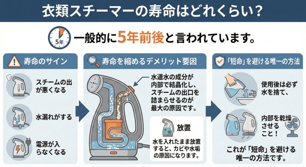 衣類スチーマーの寿命は一般的に5年前後