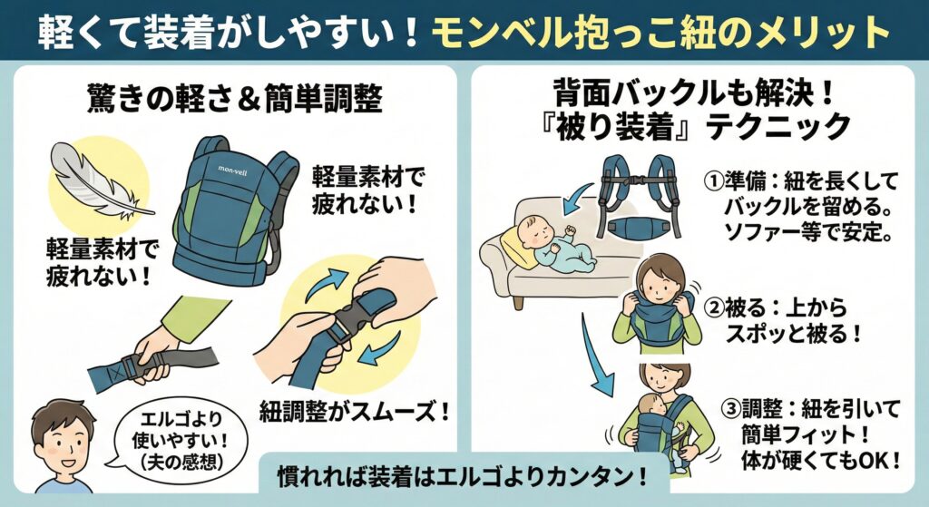 モンベル抱っこ紐のメリット:軽くて装着がしやすい